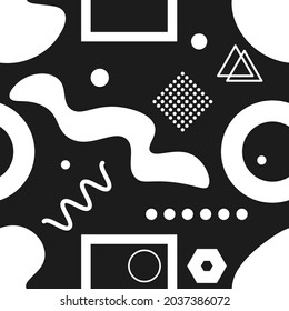 Seamless pattern with abstract shapes in Memphis style. Geometric fashion background. Vector illustration