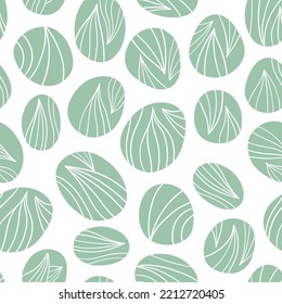 Seamless pattern with abstract shapes. Minimalistic pattern with green stones with flowers lines. For textiles, wrapping paper, gift paper