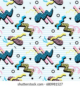 Seamless pattern with abstract shapes in nineties style