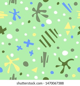 seamless pattern of abstract shapes on green background. vector image. can be used as background, wallpaper, print, poster design, packaging paper design, textiles, tableware, stationery and other.