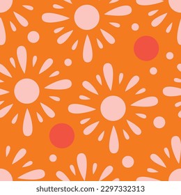 Seamless pattern with abstract shapes in orange, pink and red. Colorful vector illustration.