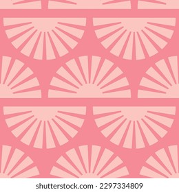 Seamless pattern with abstract shapes in orange, pink and red. Colorful vector illustration.