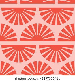 Seamless pattern with abstract shapes in orange, pink and red. Colorful vector illustration.