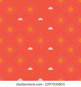 Seamless pattern with abstract shapes in orange, pink and red. Colorful vector illustration.