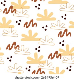Seamless pattern with abstract shapes, organic forms, spots, lines. Stylish abstract background. Vector illustration