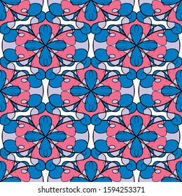 Seamless pattern with abstract shapes. The ornament. Abstract texture designs can be used for backgrounds, motifs, textile, wallpapers, fabrics, gift wrapping, templates. Vector illustration.