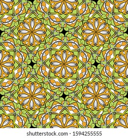 Seamless pattern with abstract shapes. The ornament. Abstract texture designs can be used for backgrounds, motifs, textile, wallpapers, fabrics, gift wrapping, templates. Vector illustration.