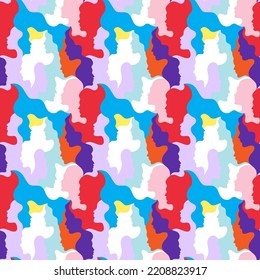 Seamless pattern of abstract shapes of people faces