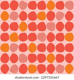 Seamless pattern with abstract shapes in pink and orange. Colorful vector illustration.