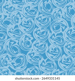 Seamless pattern with abstract shapes similar to roses in shades of blue. Vector illustration for design and creation of fancy floral abstract patterns