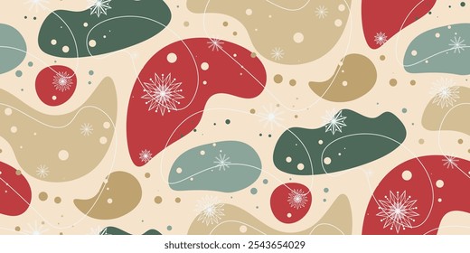 Seamless pattern with abstract shapes and snowflakes