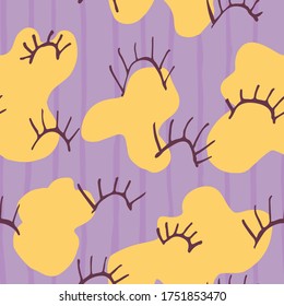 Seamless pattern with abstract shapes and stripes. Beautiful colorful background design for print. Doodle drawings. Fun Template for textile, fabric, wallpaper. Trendy stock vector illustration.