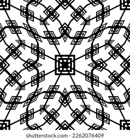  Nahtloses Muster mit abstrakten Formen, schwarz-weißer Farbe. Wiederholte Muster für Dekoration, Textilien und Stoff.