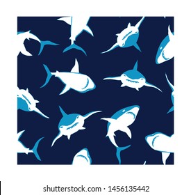 Seamless pattern with abstract shark symbols, design elements. Can be used for invitations, greeting cards, scrapbooking, textile print, gift wrap, manufacturing.