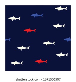 Seamless pattern with abstract shark symbols, design elements. Can be used for invitations, greeting cards, scrapbooking, textile print, gift wrap, manufacturing.