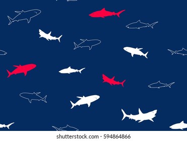 Seamless pattern with abstract shark symbols, design elements. Can be used for invitations, greeting cards, scrapbooking, textile print, gift wrap, manufacturing. 