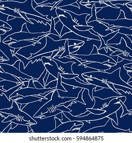 Seamless pattern with abstract shark symbols, design elements. Can be used for invitations, greeting cards, scrapbooking, textile print, gift wrap, manufacturing. 