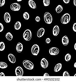 Seamless pattern with abstract shells of mussels. Hand draw vector background.
