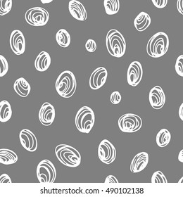 Seamless pattern with abstract shells of mussels. Hand draw vector background.