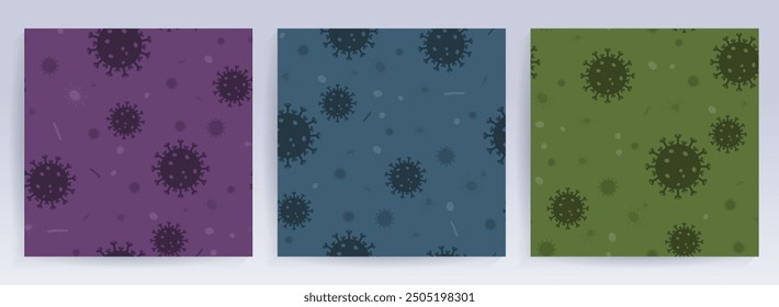 Seamless pattern with abstract silhouette of coronavirus elements. Sign of coronavirus COVID-2019. Asian flu composition. 