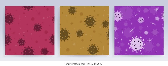 Seamless pattern with abstract silhouette of COVID-19 elements. Asian flu composition. Prevention of viral infections.