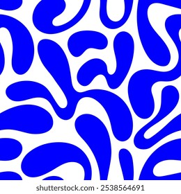 Seamless pattern with abstract silhouette organic shapes. Flat background in minimalist boho style. Wavy liquid distorted shapes