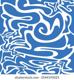 Patrón sin fisuras con Formas azules orgánicas de silueta abstracta. Fondo plano estilo boho minimalista. Ilustración vectorial de Formas distorsionadas líquidas onduladas