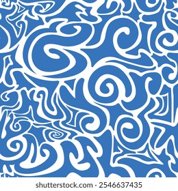 Seamless pattern with abstract silhouette organic blue shapes. Flat background minimalist boho style. Wavy liquid distorted shapes vector ilustration