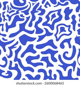 Seamless pattern with abstract silhouette organic blue shapes. Flat background minimalist boho style. Wavy liquid distorted shapes vector ilustration