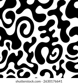 Seamless pattern with abstract silhouette organic shapes. Vector flat background in minimalist boho style. Wavy liquid distorted curly shapes