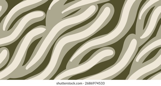 Seamless pattern with abstract silhouette organic shapes. Wavy liquid distorted shapes.  Vector Sea Texture. Abstract Background with Water Splashes.