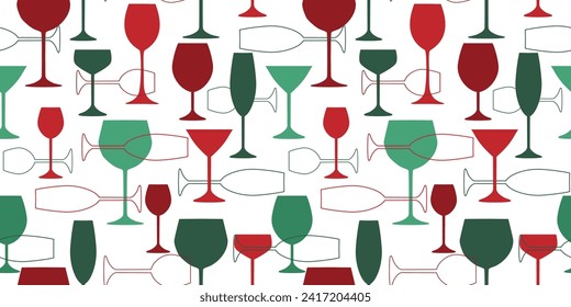 Seamless pattern with abstract silhouettes of glasses. Geometric pattern of the objects of the drink. Vector graphics.