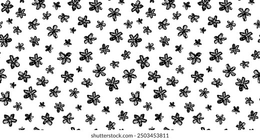 Patrón sin fisuras con siluetas abstractas de flores dibujadas a mano. Estampado sencillo monocromo con flor. Gráficos de Vector.