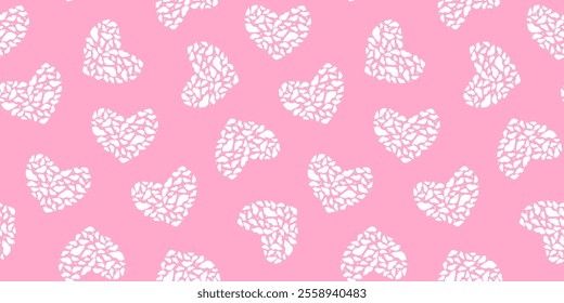 Seamless pattern with abstract silhouettes of hearts on a pink background. Festive print for lovers. Vector graphics.