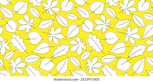 Seamless pattern with abstract silhouettes of lined leaves. Autumn monochrome print. Vector graphics.