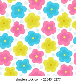 Seamless pattern of abstract simple flowers on white background.