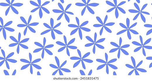 Seamless pattern with abstract simple flowers. Delicate abstract bloom print for textiles, packaging, fabric, background. Vector graphics.