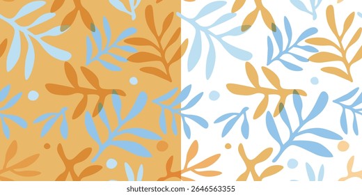 Seamless pattern with abstract simple leaves and shapes. Vector graphics.