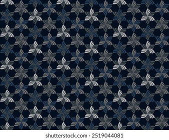 Patrón sin fisuras con flores abstractas de seis pétalos en gris azul sobre fondo azul oscuro. Ilustración vectorial. Para camisa masculina dama vestido casual textil de tela de impresión de Fondo de pantalla decoración de la cubierta