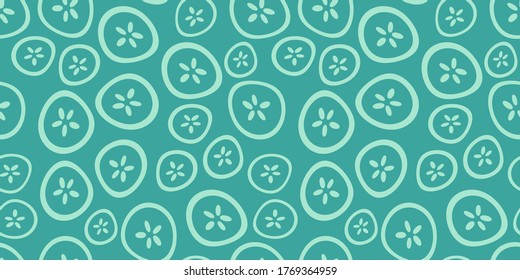 seamless pattern with abstract sliced cucumbers on a green background. fresh green vegetables. Modern design for packaging, paper, fabric. print for clothes and cosmetics