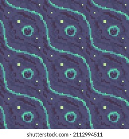 Seamless pattern with abstract smooth lines and dots in pixel art style