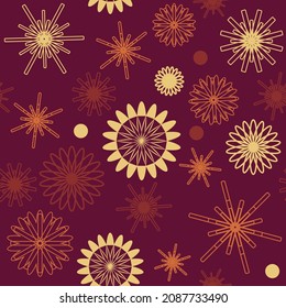Seamless pattern with abstract snowflakes on a dark background. Pattern for wrapping paper, napkins, cards on the Christmas and New Year's theme.