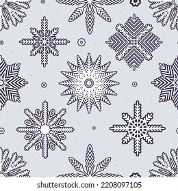 Seamless pattern with abstract snowflakes on light background. Winter pattern foe wrapping paper, textile and other design.