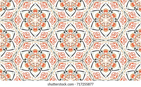 Seamless pattern. Abstract snowflakes. Six-sided figures.