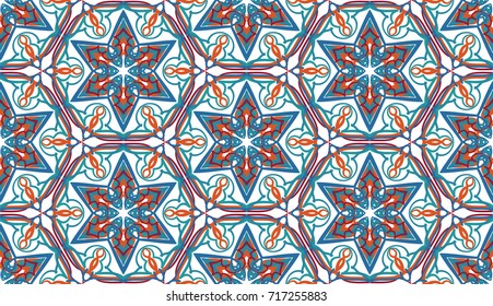 Seamless pattern. Abstract snowflakes. Six-sided figures.