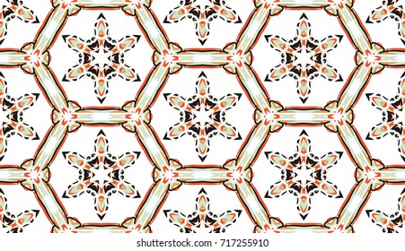 Seamless pattern. Abstract snowflakes. Six-sided figures.