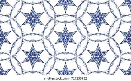 Seamless pattern. Abstract snowflakes. Six-sided figures.