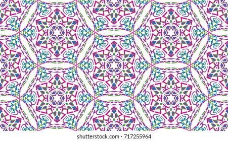 Seamless pattern. Abstract snowflakes. Six-sided figures.