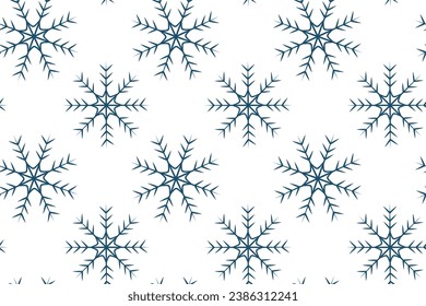 Patrón sin foco de copos de nieve abstractos en azul oscuro de moda. Textura de fondo de invierno para papel tapiz