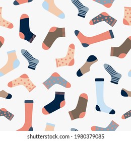 Seamless pattern, abstract socks on a white background. Hand drawing. Design for textiles, wallpapers, printed products. Vector illustration